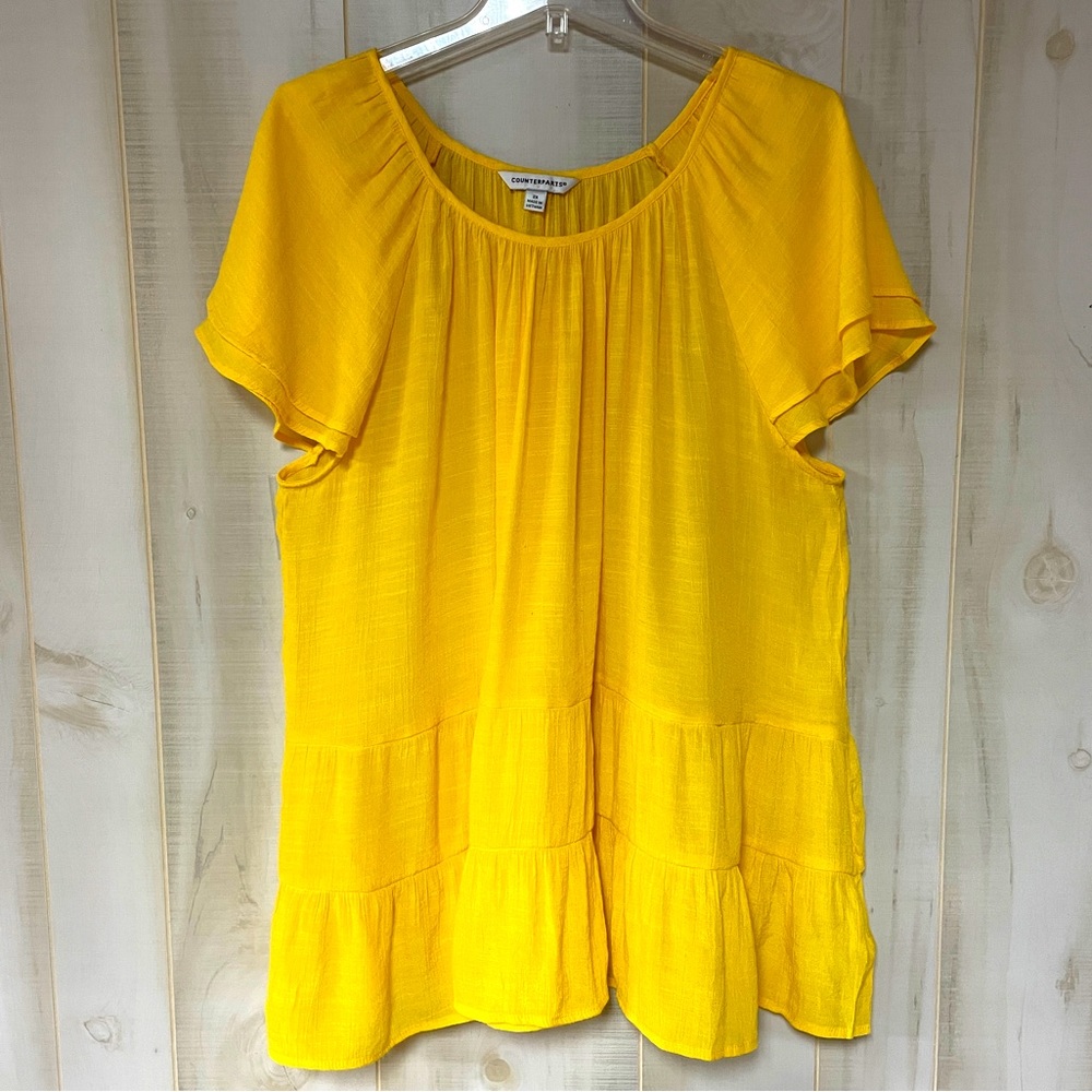Counterparts Yellow Sheer Tiered Flutter Sleeve Flowy Blouse Sz 2X